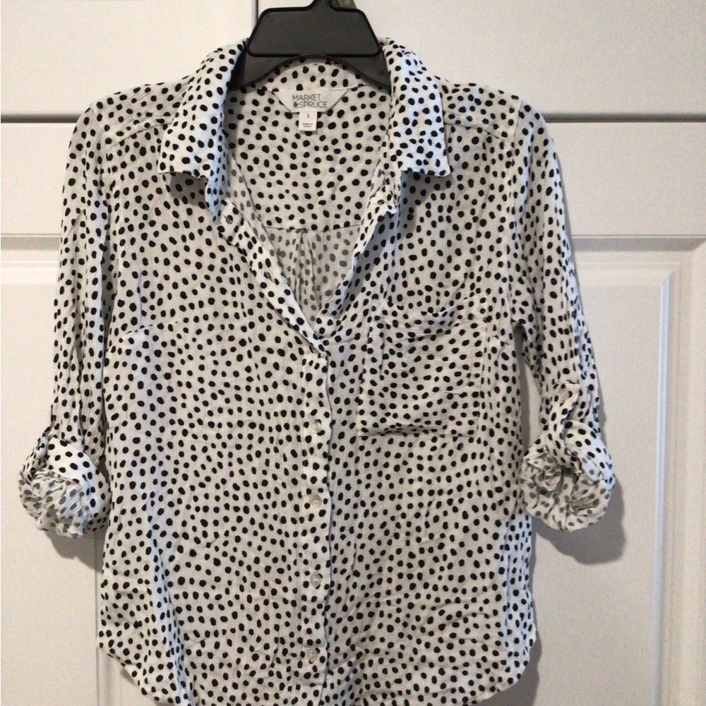 Market & Spruce Black and White Polka Dot Button Down Shirt